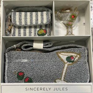 Sincerely Jules Beaded Cocktail Clutch Set: Silver White Green, Viral TikTok NWT